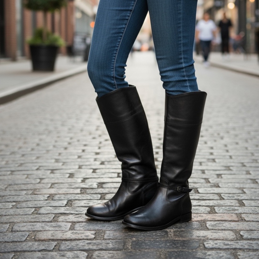 Frye black leather tall boots woman’s size 7B (d3)